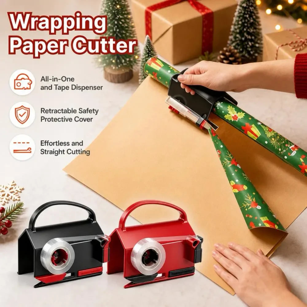Wrapping Paper Cutter & Dispenser – Gift Wrap Roll Holder with Sliding Cutter, Easy Wrap Organizer for Christmas & Birthdays