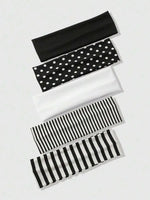 5 Piece Women’s Headband Set, Casual Hair Bands, Solid Striped Polka Dot Headbands, Sweat Absorbing Everyday Hair Accessories