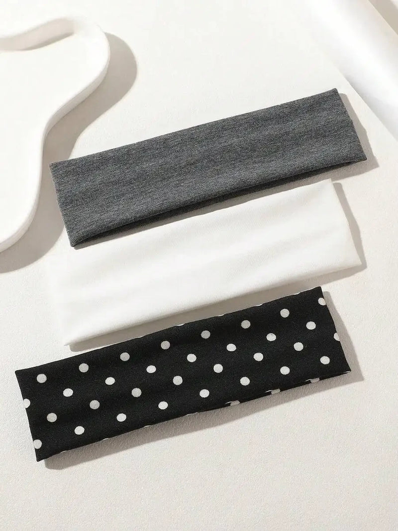 5 Piece Women’s Headband Set, Casual Hair Bands, Solid Striped Polka Dot Headbands, Sweat Absorbing Everyday Hair Accessories