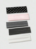 5 Piece Women’s Headband Set, Casual Hair Bands, Solid Striped Polka Dot Headbands, Sweat Absorbing Everyday Hair Accessories
