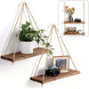 Wooden Hanging Rope Wall Shelf, Rustic Floating Shelf, Boho Wall Decor, Hanging Plant Shelf, Farmhouse Home Storage Display