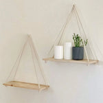 Wooden Hanging Rope Wall Shelf, Rustic Floating Shelf, Boho Wall Decor, Hanging Plant Shelf, Farmhouse Home Storage Display