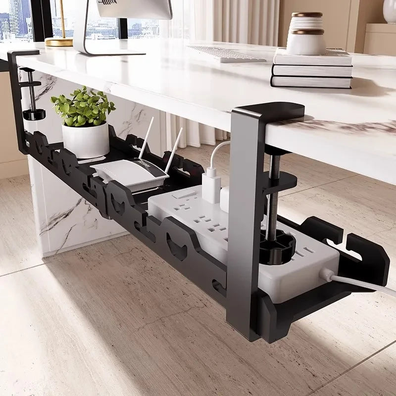 Telescopic Under-Desk Cable Management Rack – Adjustable Metal Wire Organizer