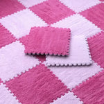 Soft Plush Interlocking Foam Puzzle Floor Mats, Pink & White Kids Playroom Tiles, Nursery Floor Mat, 10 or 20 Piece Set