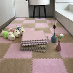 Soft Plush Interlocking Foam Puzzle Floor Mats, Pink & White Kids Playroom Tiles, Nursery Floor Mat, 10 or 20 Piece Set
