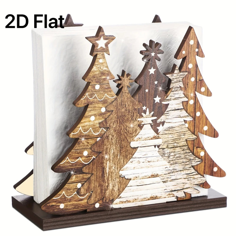 Rustic Wooden Christmas Tree Napkin Holder