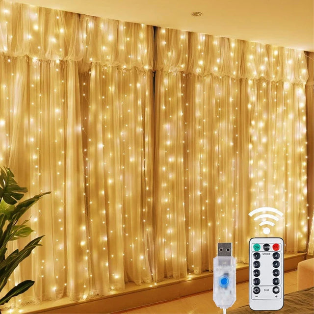 LED Fairy Curtain String Lights – USB Powered, 8 Lighting Modes & Remote Control