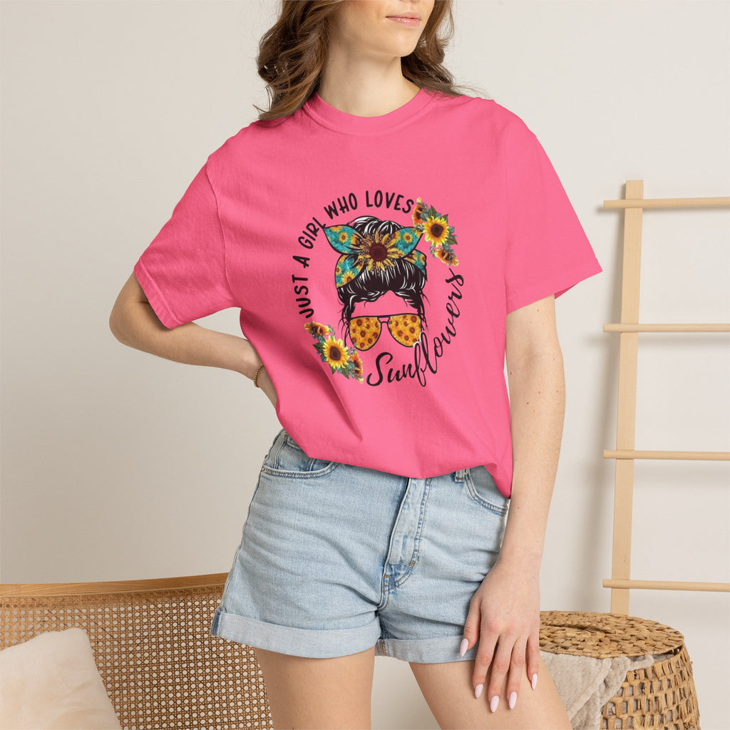 T-Shirt — "Just a Girl Who Loves Sunflowers" Graphic Tee
