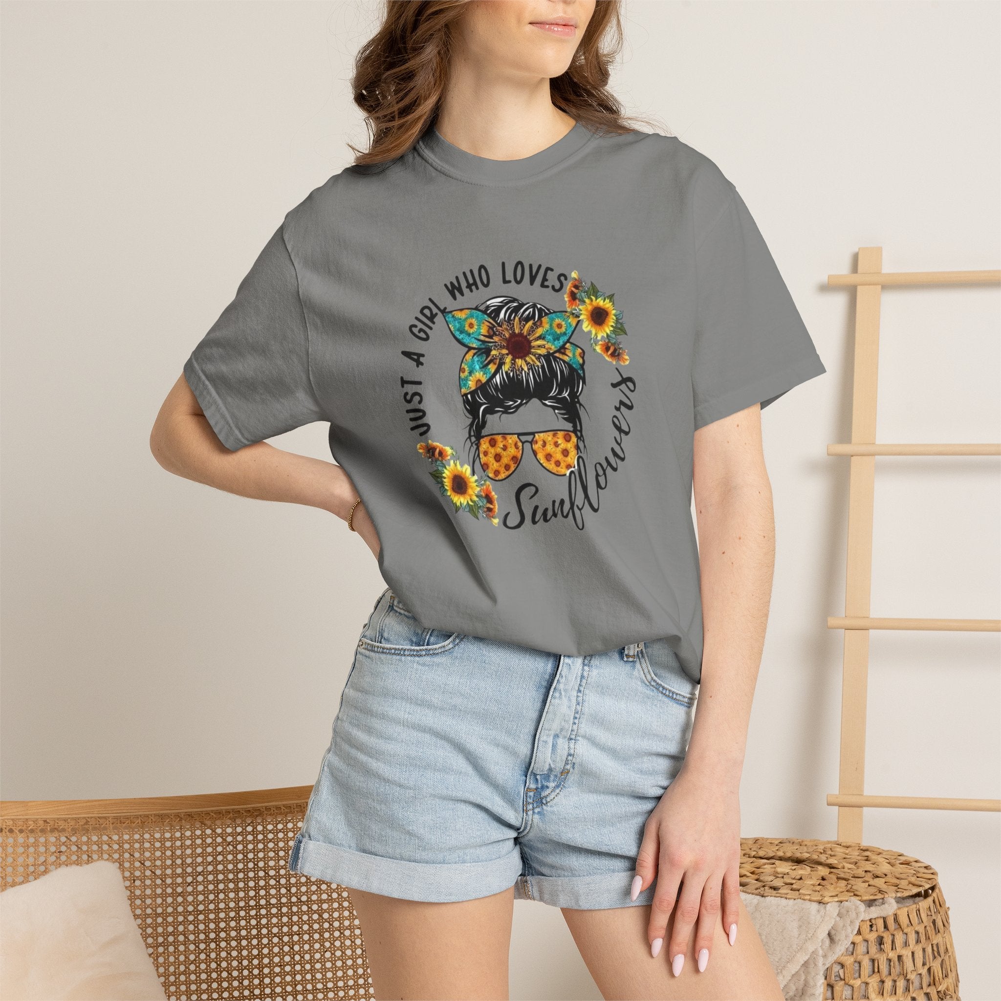 T-Shirt — "Just a Girl Who Loves Sunflowers" Graphic Tee