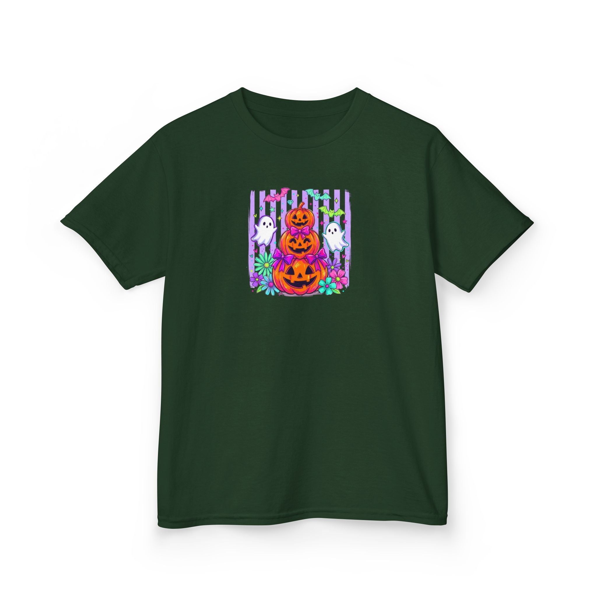 Kids Halloween Pumpkins T‑Shirt — Cute Jack‑O'Lantern Stack with Ghosts