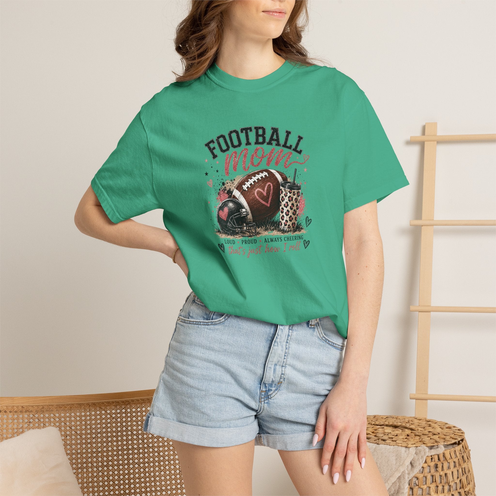 Football Mom T-Shirt — Leopard Heart Football Design