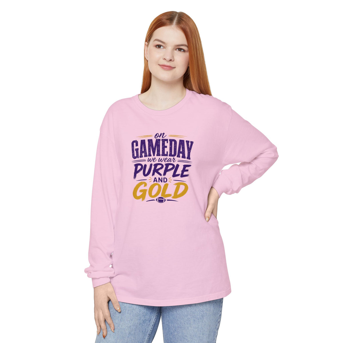Gameday We Wear Purple and Gold Long Sleeve Tee