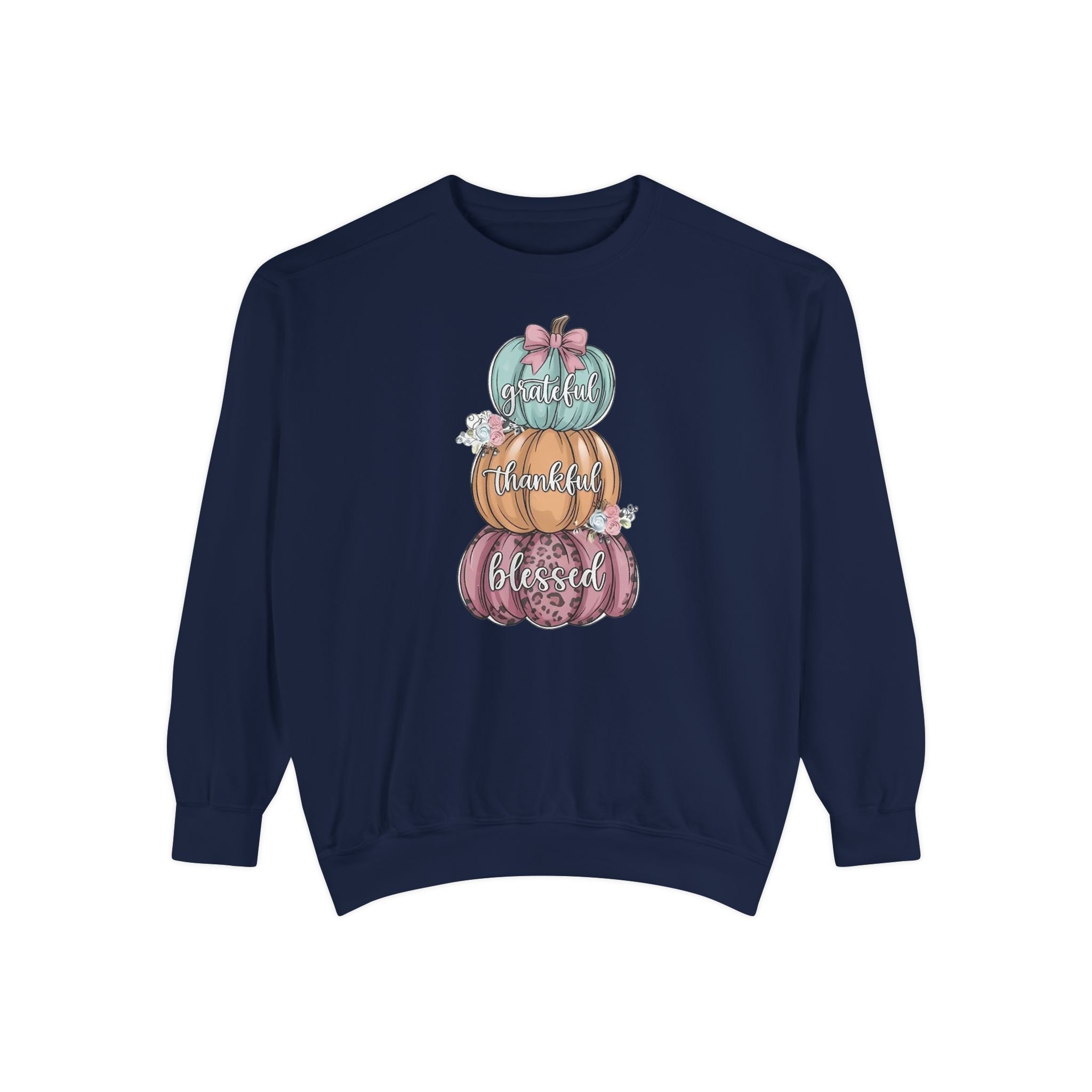 Pumpkin Stack Sweatshirt — Grateful, Thankful, Blessed