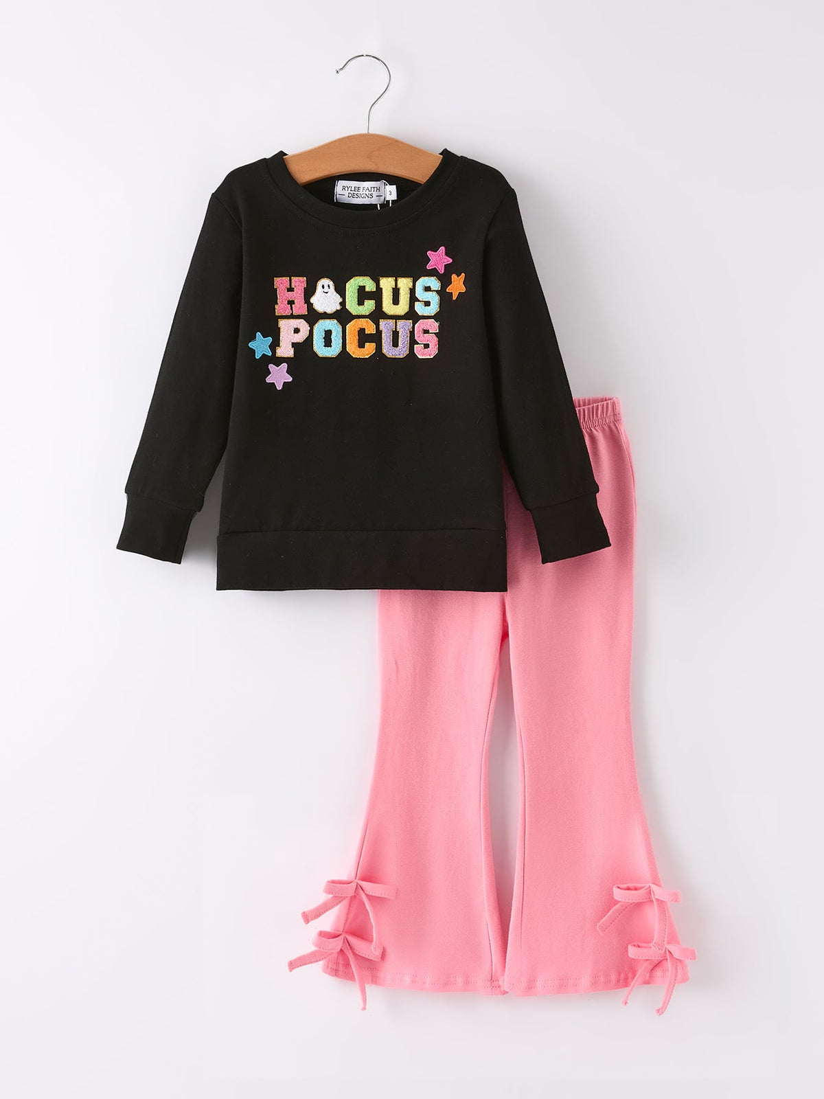 Girls Hocus Pocus Halloween Long Sleeve Top & Pink Flare Pants Outfit Set