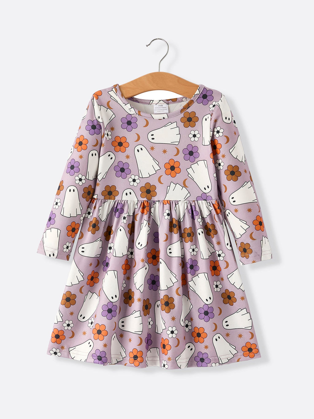 Girls Halloween Ghost & Stripe Long Sleeve Dress 2-Piece Set