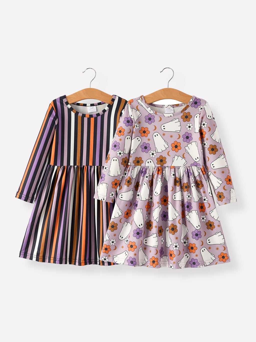 Girls Halloween Ghost & Stripe Long Sleeve Dress 2-Piece Set