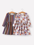 Girls Halloween Ghost & Stripe Long Sleeve Dress 2-Piece Set
