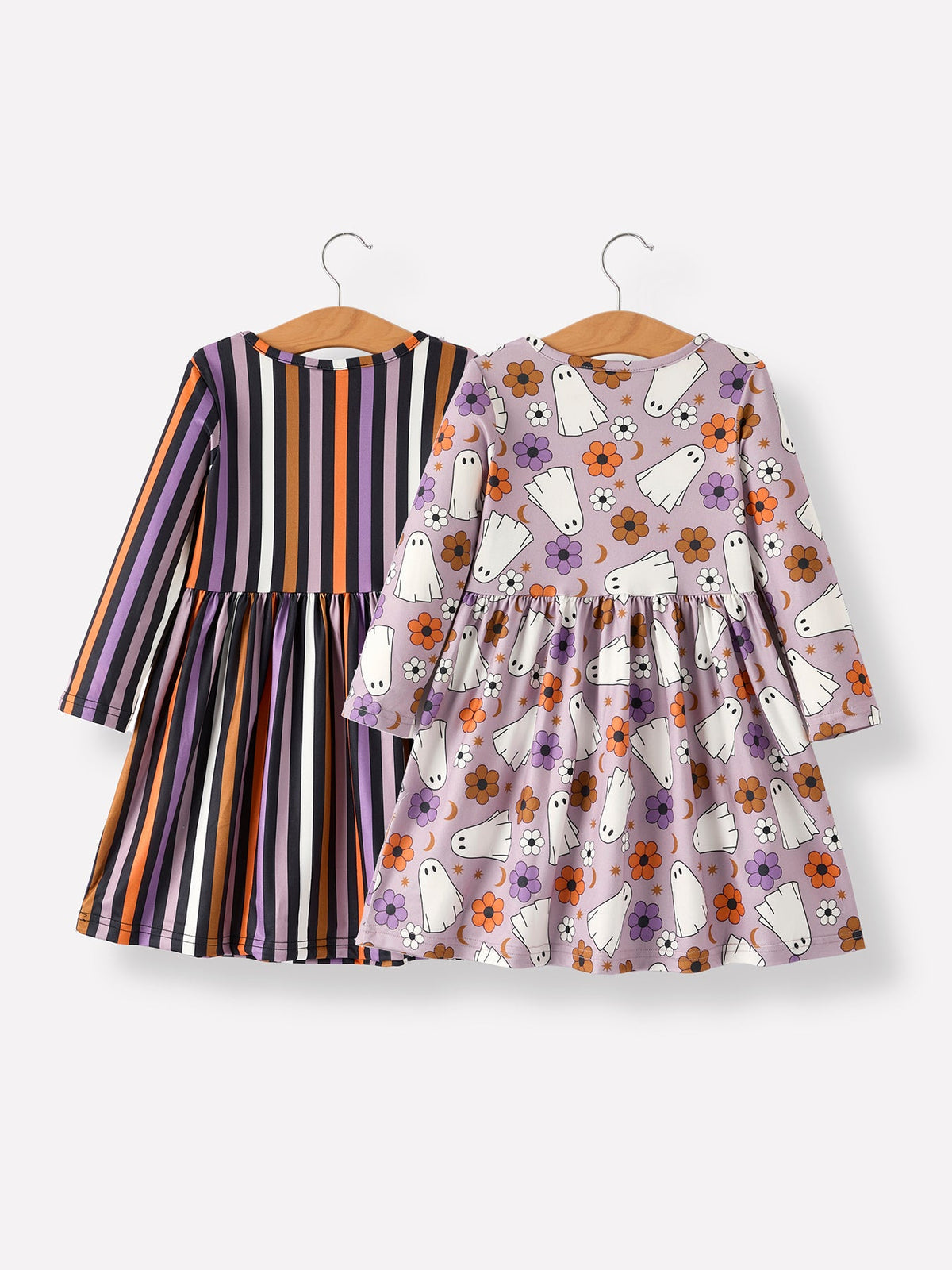 Girls Halloween Ghost & Stripe Long Sleeve Dress 2-Piece Set