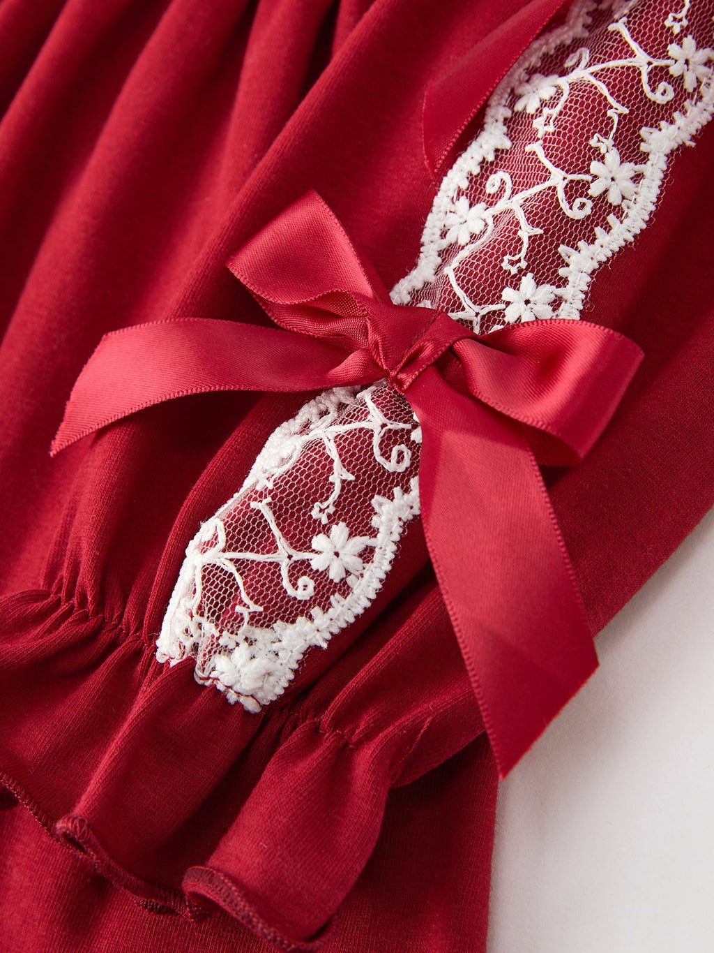 Christmas Girls Red Lace Bow Ruffle Dress