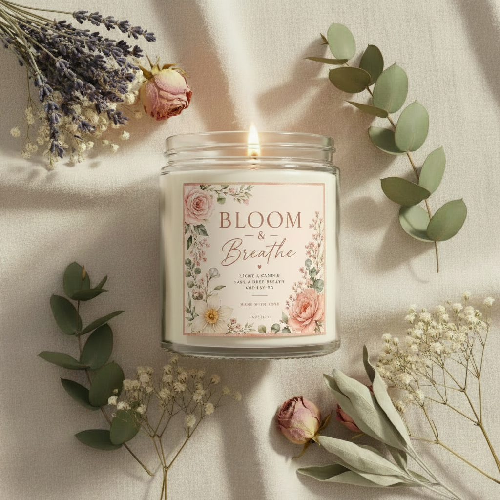 Blush & Bloom Gift Set — Candle, Cozy Blanket, Crochet Bouquet & Bow Clip