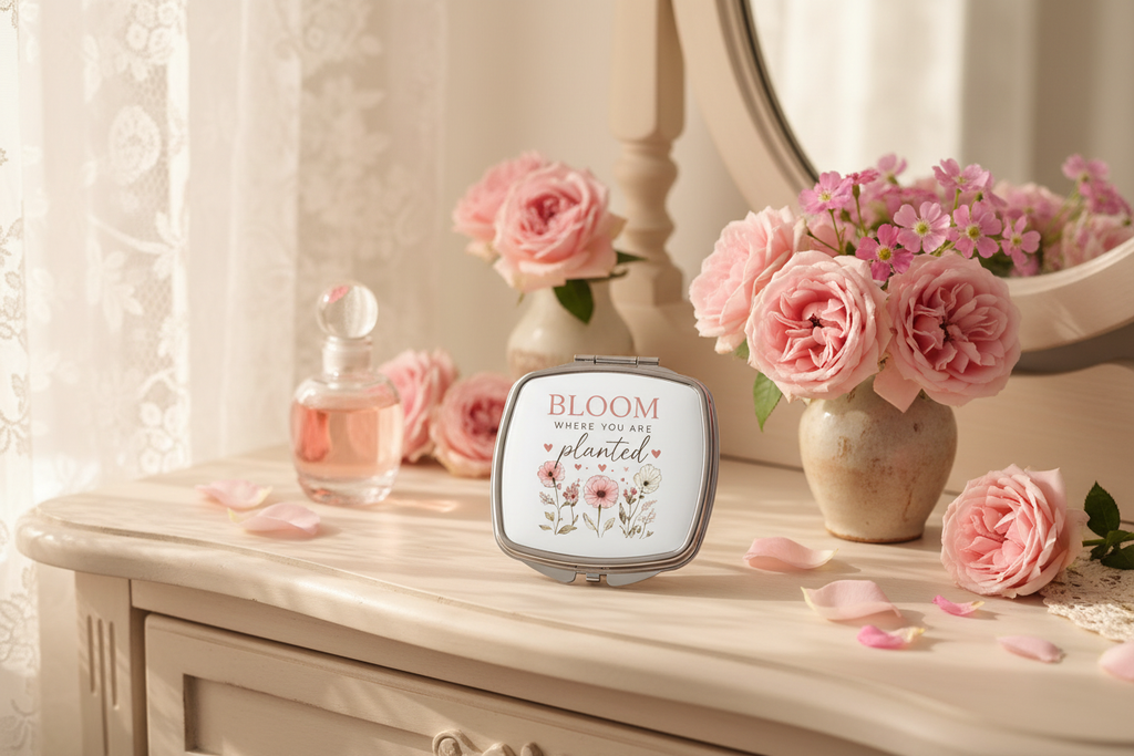 "Bloom Where You Are Planted" Floral Pocket Mirror