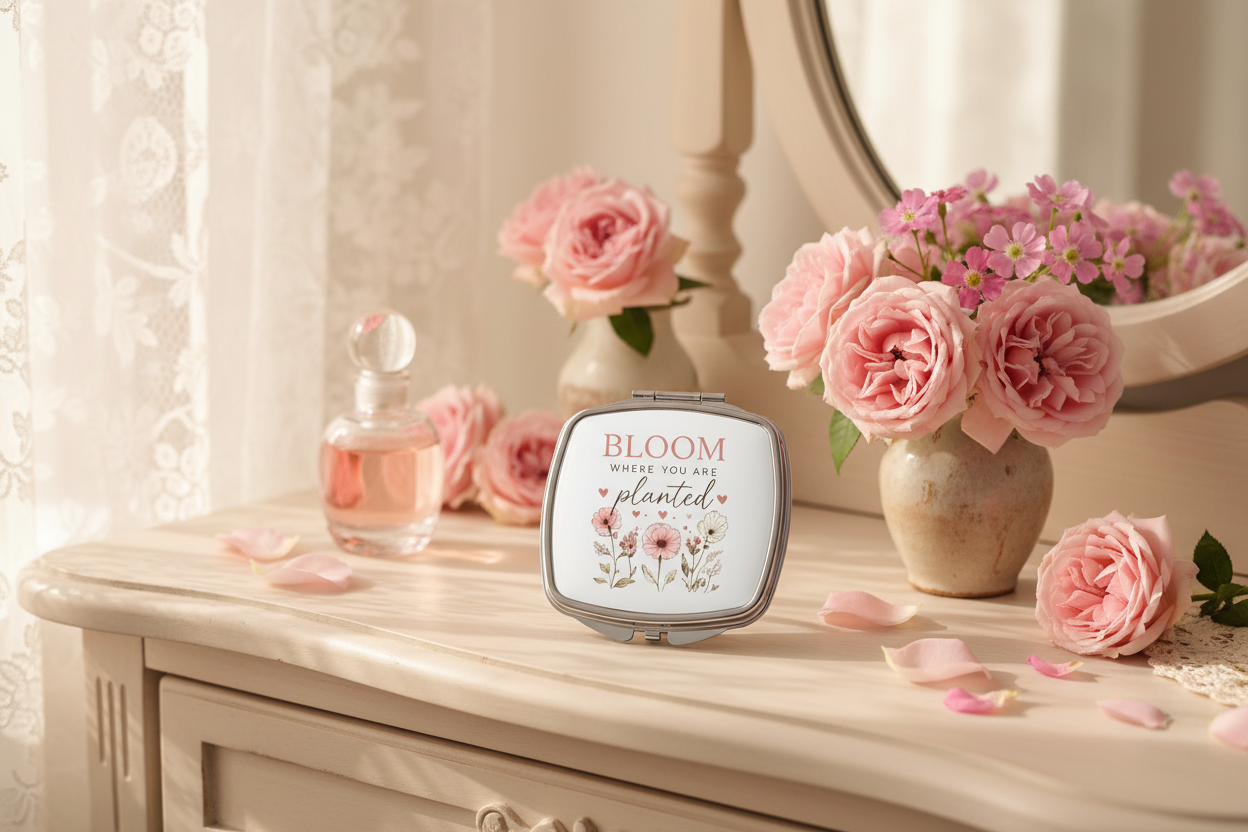 "Bloom Where You Are Planted" Floral Pocket Mirror