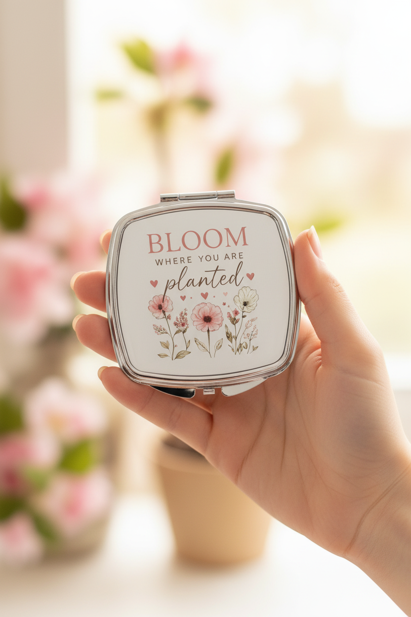 "Bloom Where You Are Planted" Floral Pocket Mirror