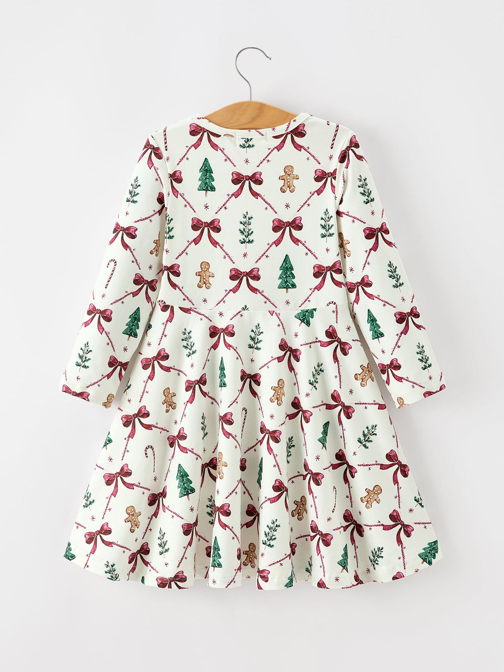 Christmas Bow and Gingerbread Print Girls Twirl Dress