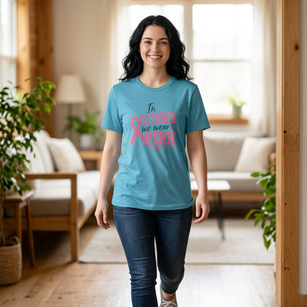 Breast Cancer Awareness T-Shirt — "In October We Wear Pink" Ribbon Tee