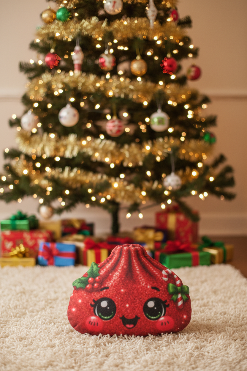 Red Holiday Candy & Holly Decorative Pillow
