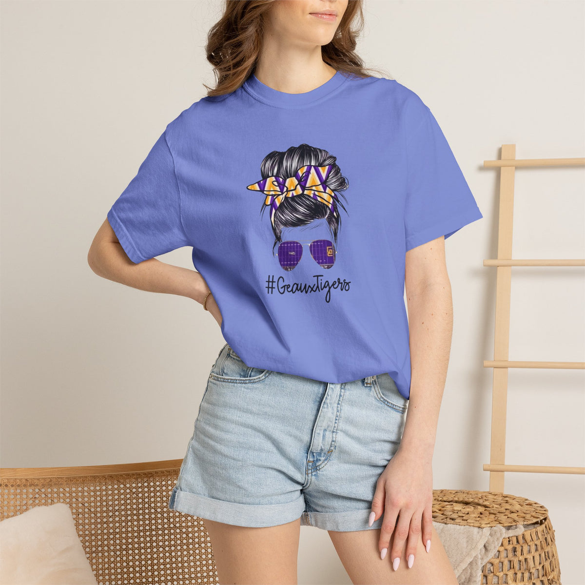 Gravtigers Hair Bun Sunglasses Graphic Tee