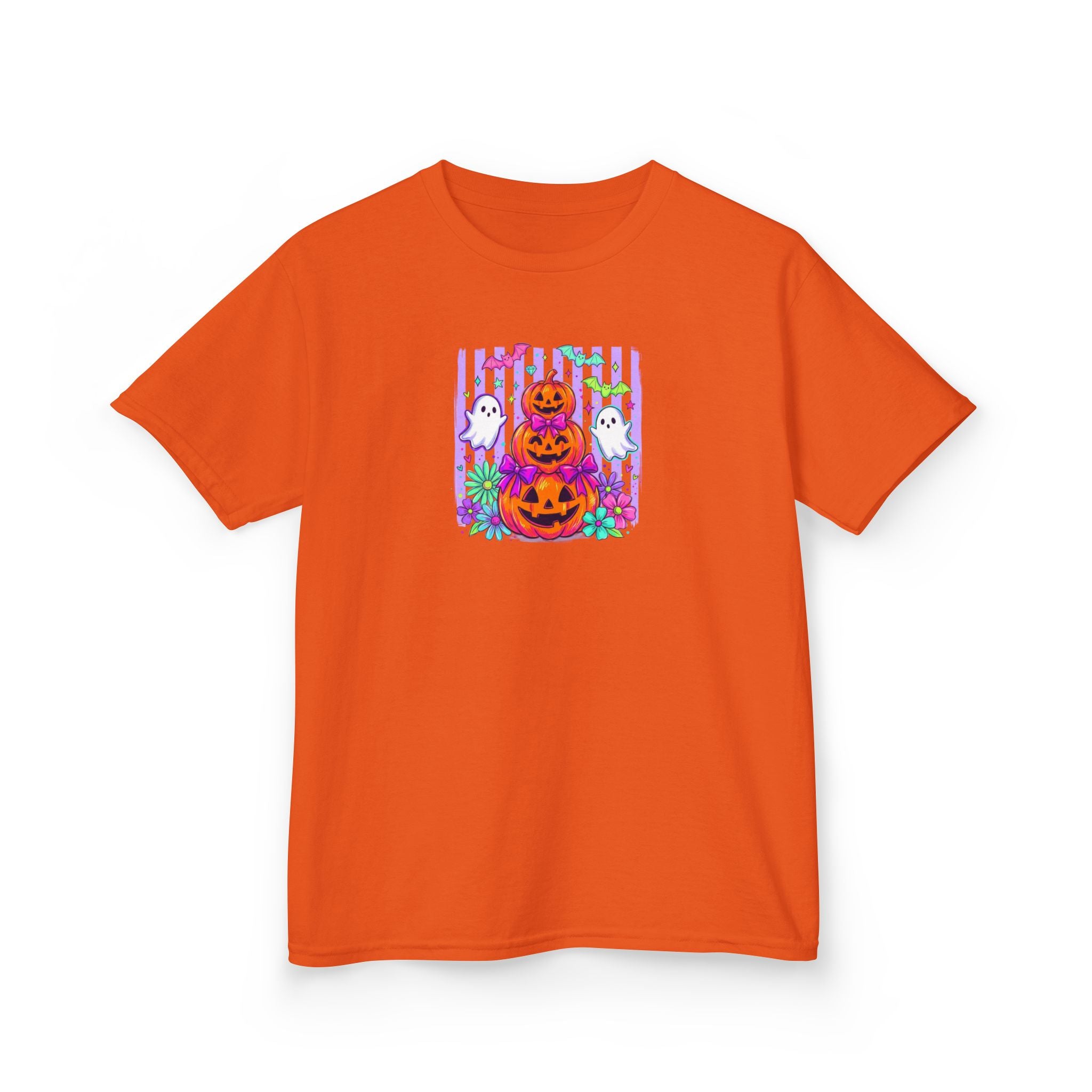 Kids Halloween Pumpkins T‑Shirt — Cute Jack‑O'Lantern Stack with Ghosts