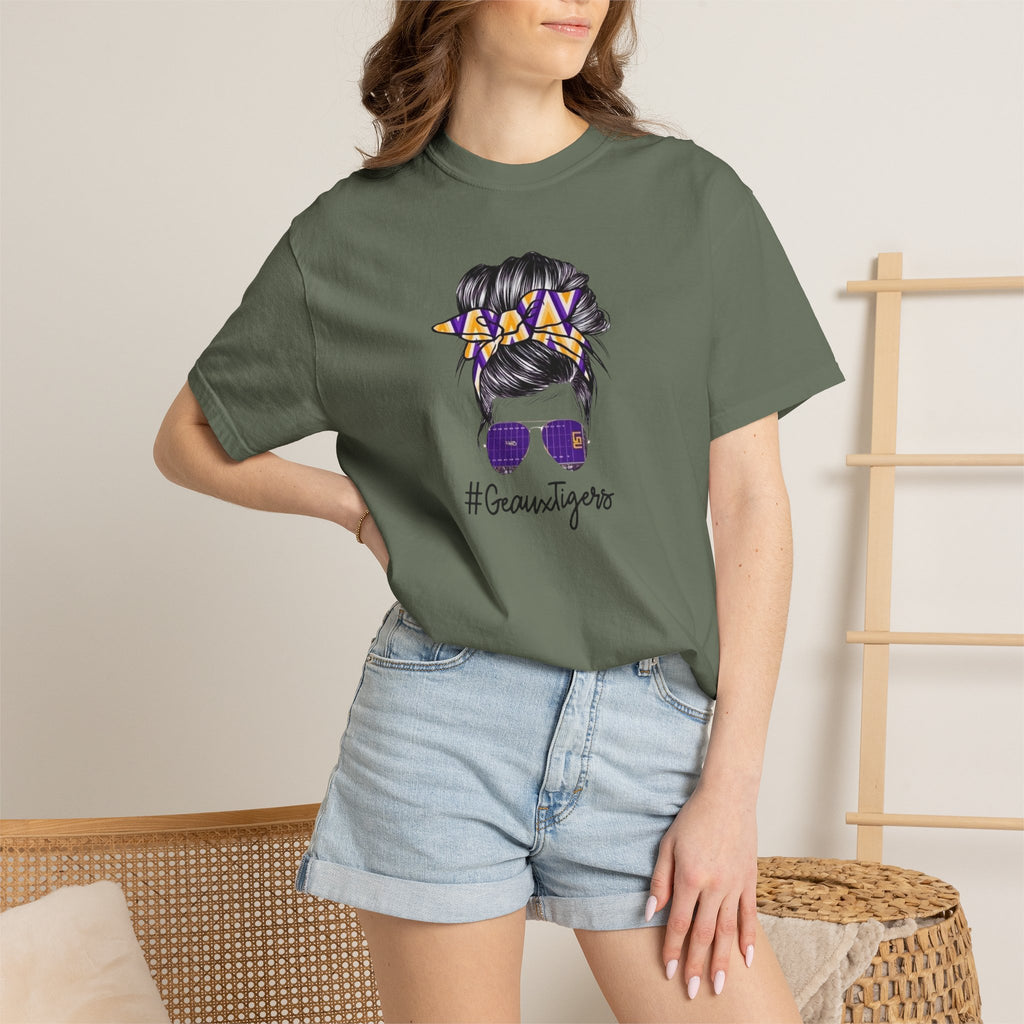 Gravtigers Hair Bun Sunglasses Graphic Tee
