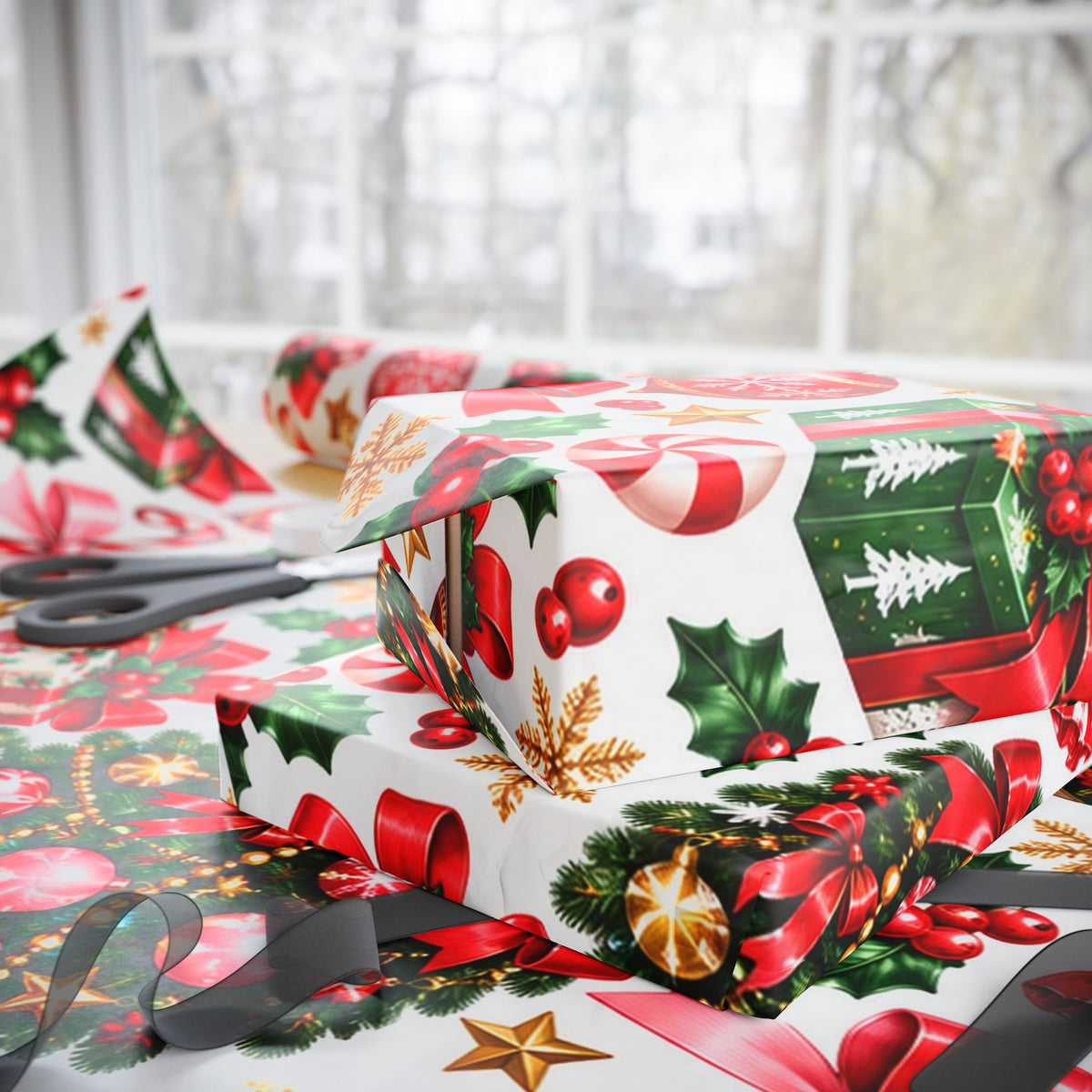 Peppermint & Pretty Bows | Vintage Christmas Wrapping Paper