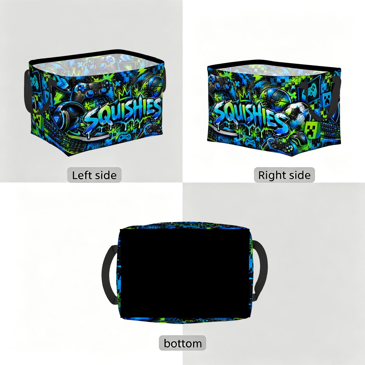 Neon Gamer Squishies Storage Bin – Teen Room Organizer