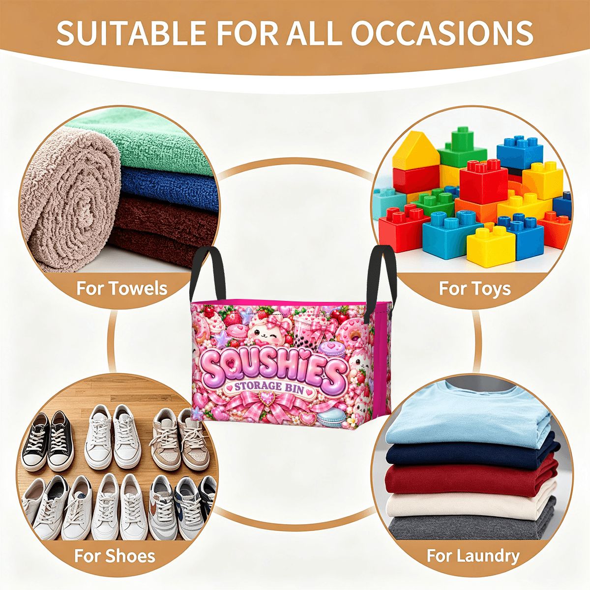 Pink Coquette Squishies Storage Bin – Kawaii Teen Room Organizer