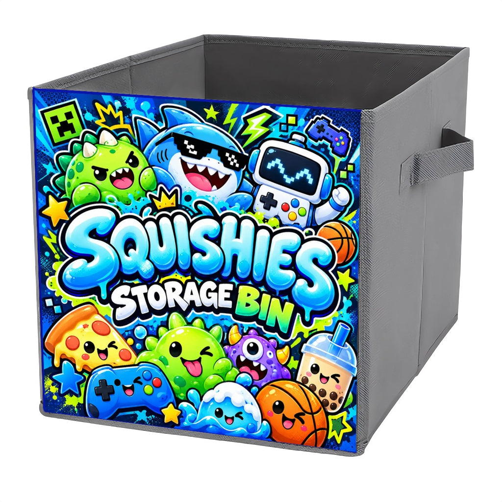 Kawaii Squishies Storage Bin – Blue Gamer Collapsible Toy Organizer