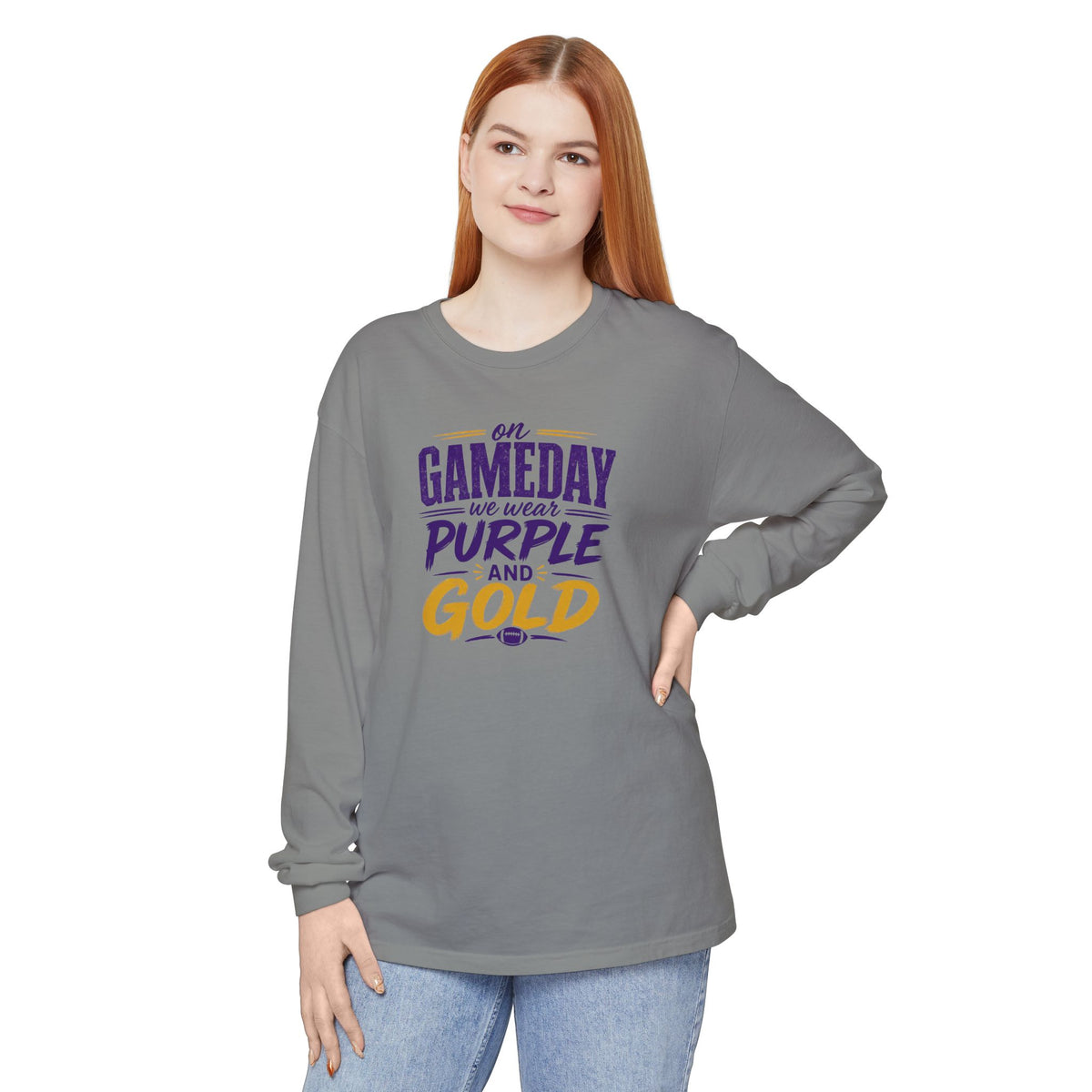 Gameday We Wear Purple and Gold Long Sleeve Tee