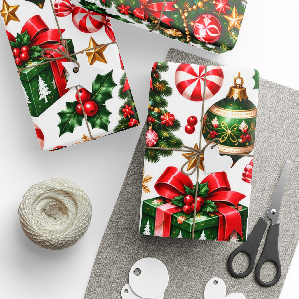 Peppermint & Pretty Bows | Vintage Christmas Wrapping Paper