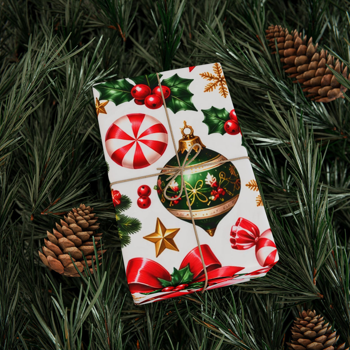 Peppermint & Pretty Bows | Vintage Christmas Wrapping Paper