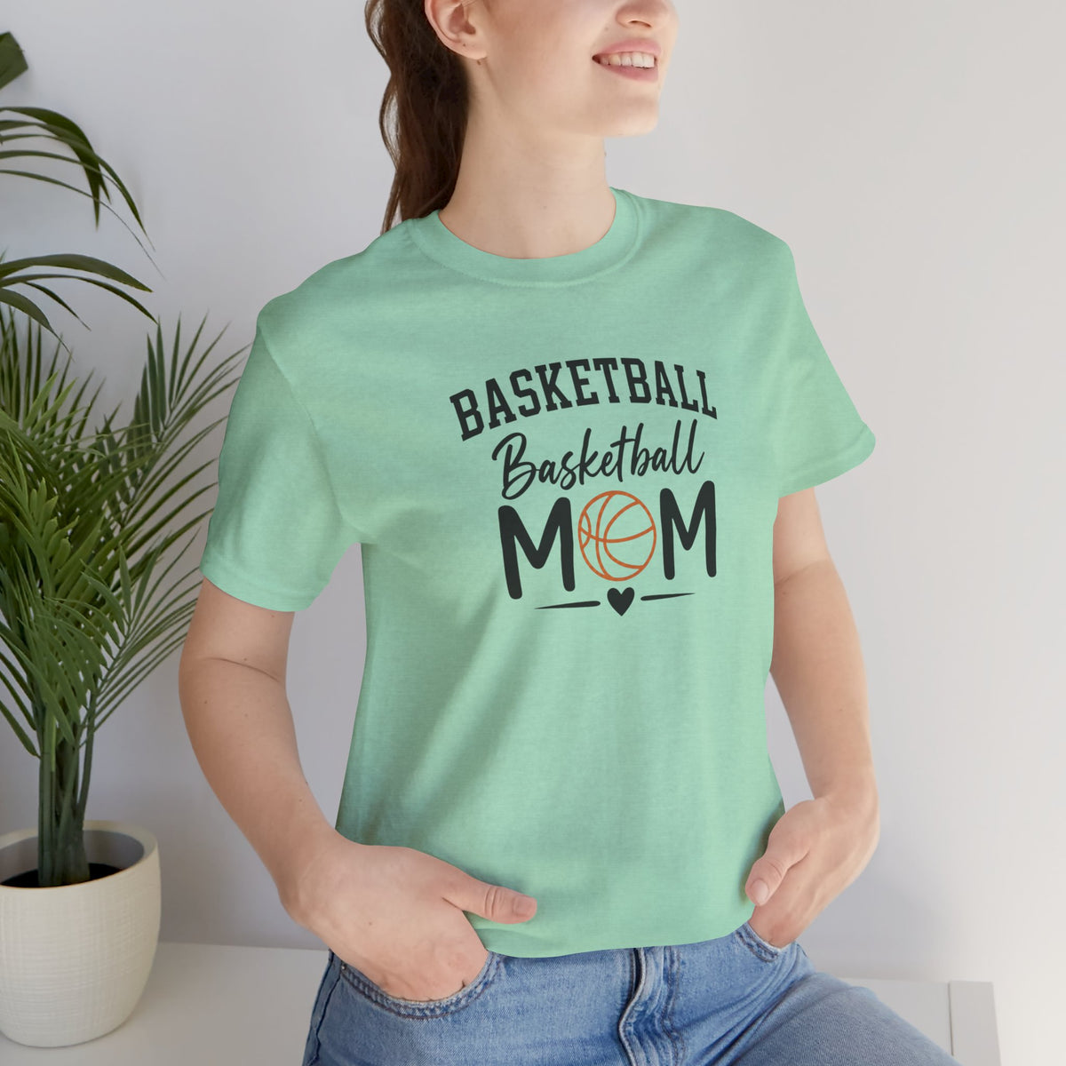 Basketball Mom Tee with Heart and Ball Graphic