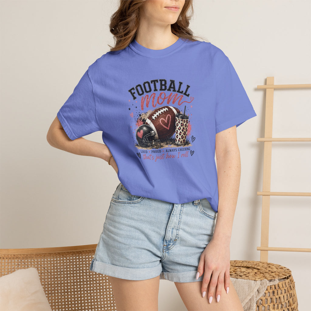 Football Mom T-Shirt — Leopard Heart Football Design