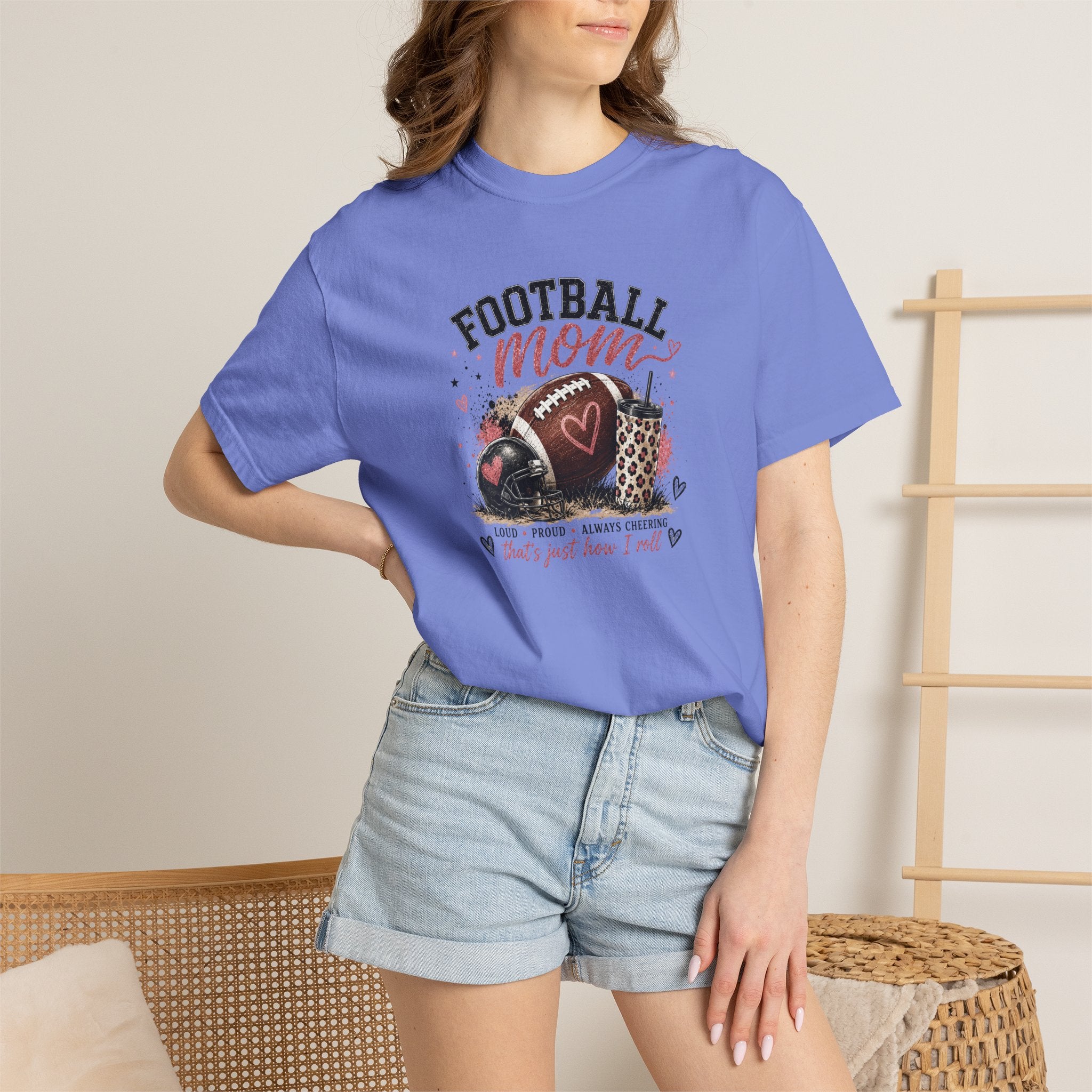 Football Mom T-Shirt — Leopard Heart Football Design
