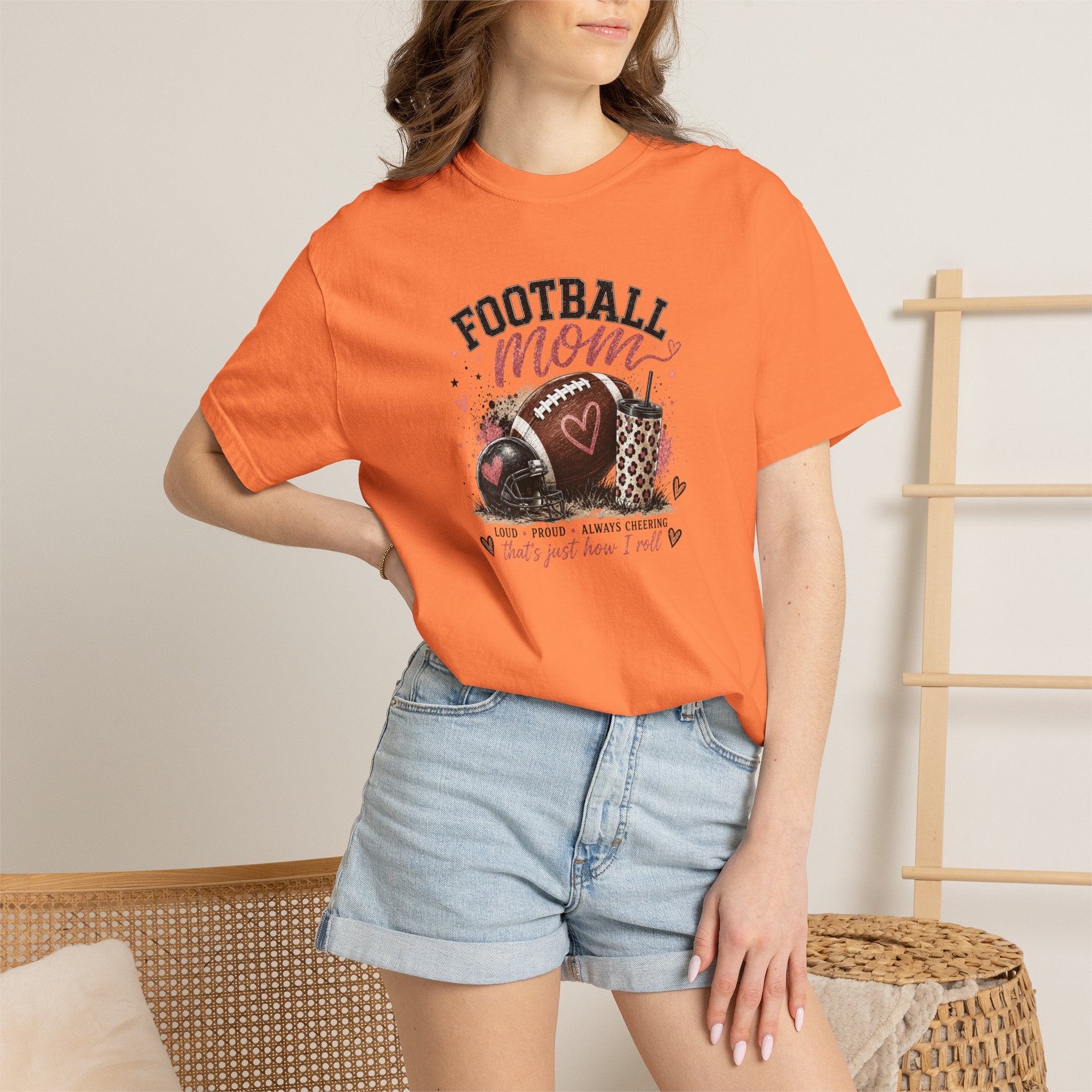 Football Mom T-Shirt — Leopard Heart Football Design