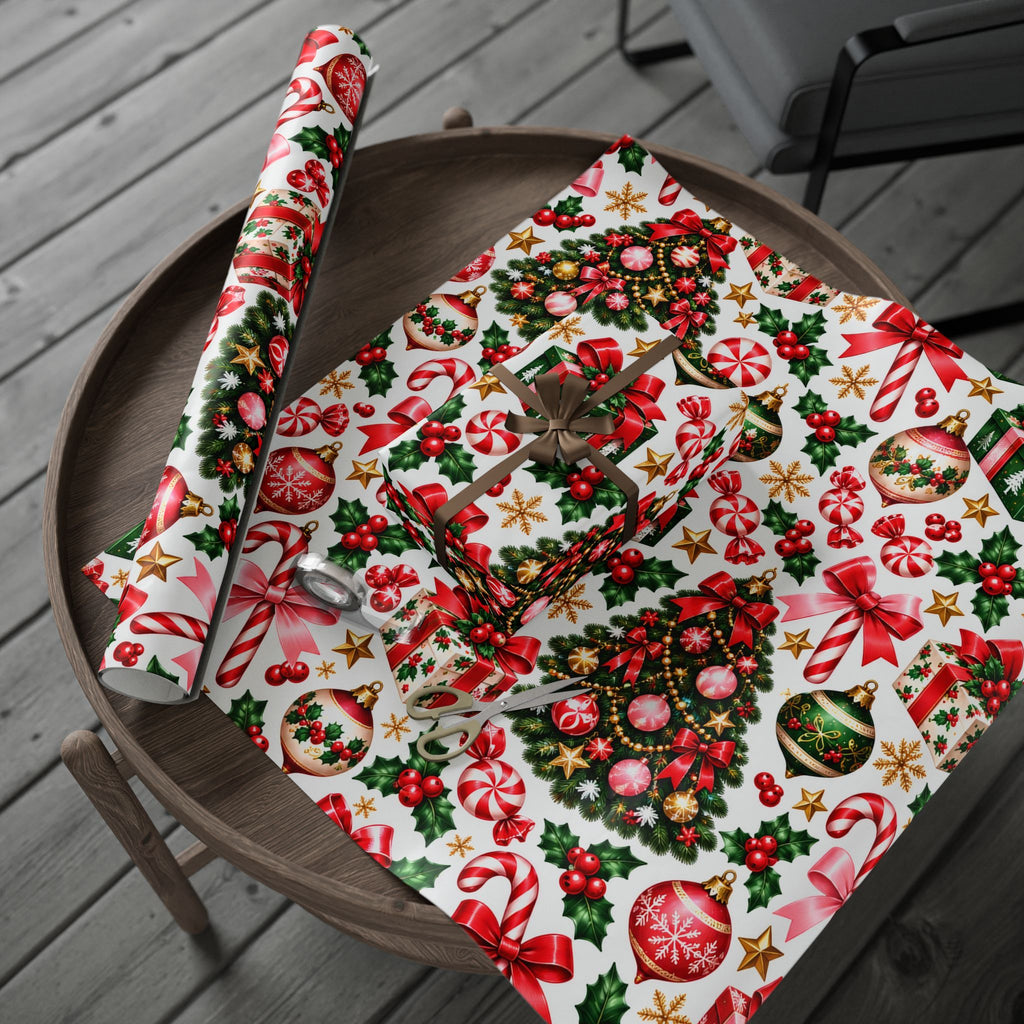 Peppermint & Pretty Bows | Vintage Christmas Wrapping Paper