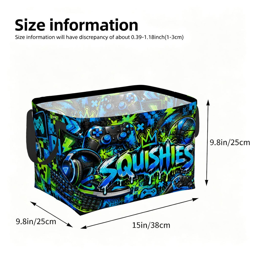 Neon Gamer Squishies Storage Bin – Teen Room Organizer