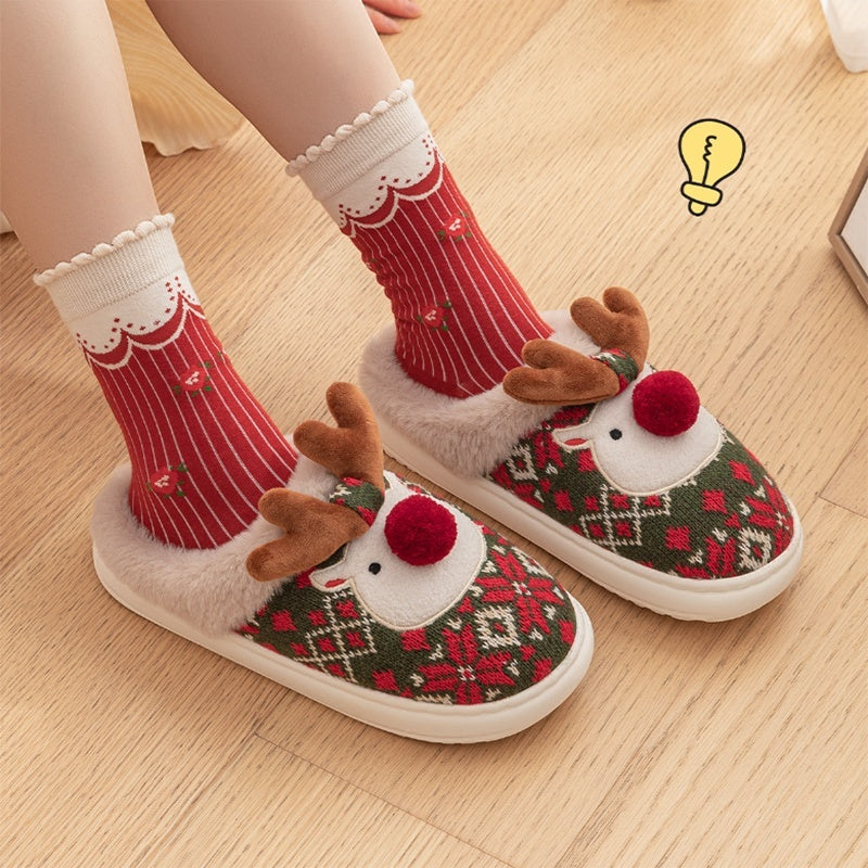 Women’s Christmas Reindeer Plush Slippers – Cozy Holiday House Shoes