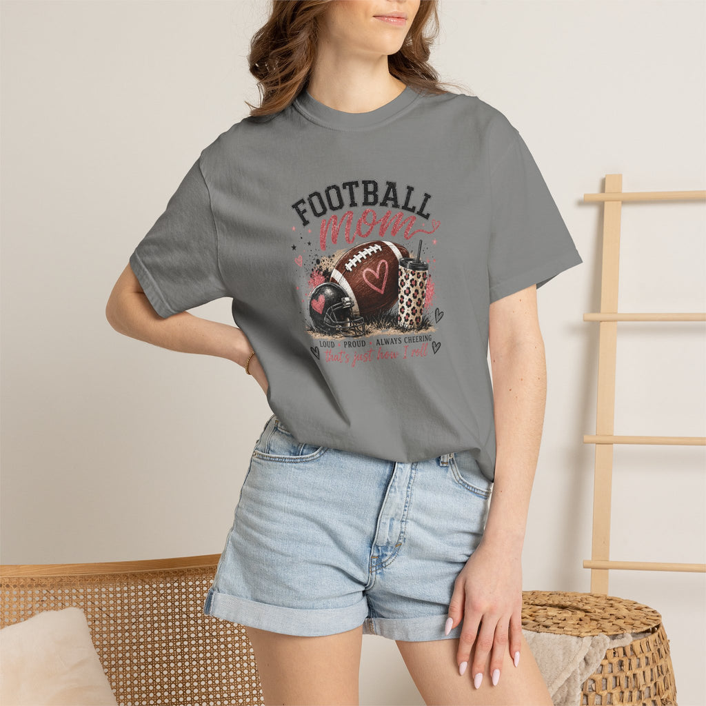 Football Mom T-Shirt — Leopard Heart Football Design
