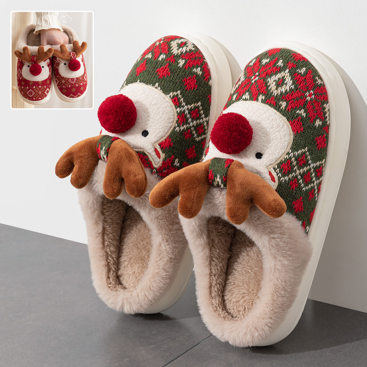 Women’s Christmas Reindeer Plush Slippers – Cozy Holiday House Shoes