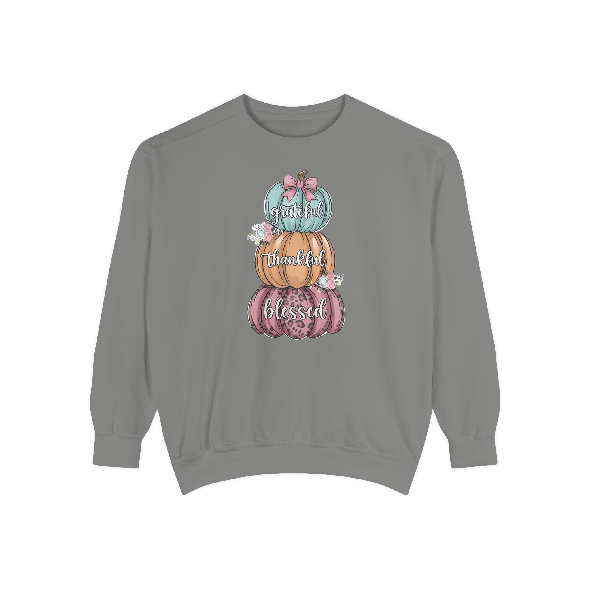 Pumpkin Stack Sweatshirt — Grateful, Thankful, Blessed